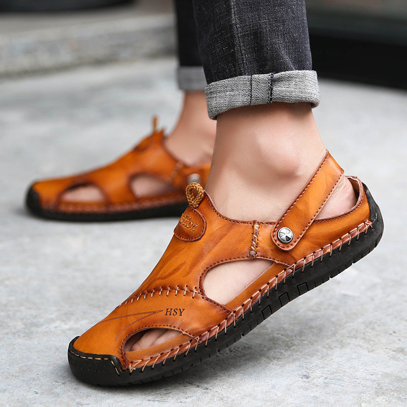 Men's Closed-Toe Leisure Sandals – Rubber Sole, Sizes 38–48