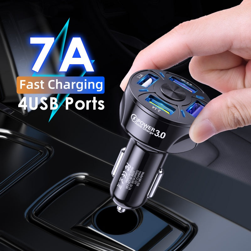 45W Fast Charge Car Charger | 4 USB Ports | iPhone & Smartphone Compatible
