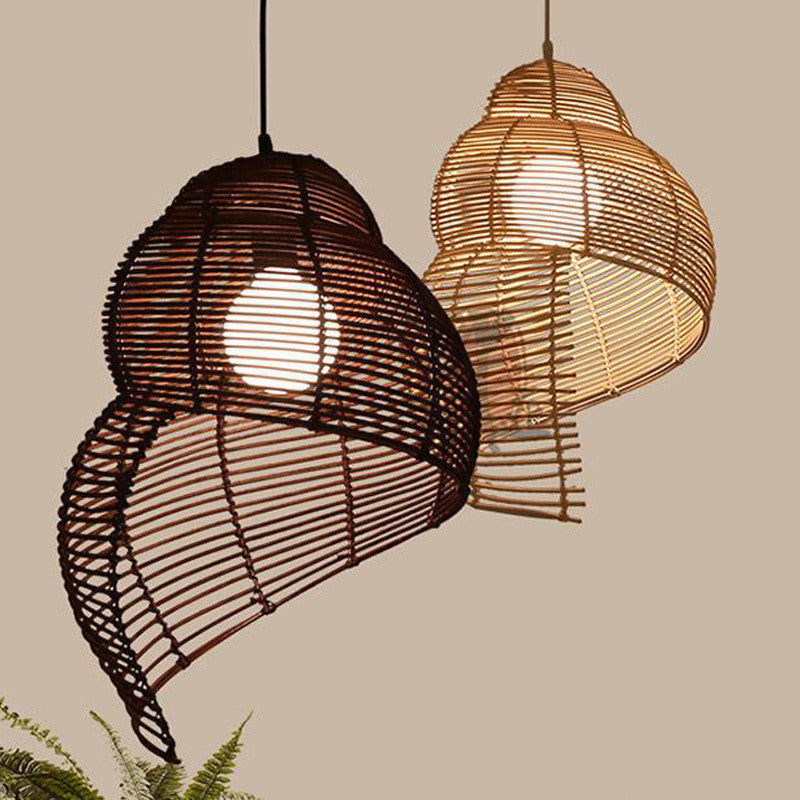 Chinese Rattan & Bamboo Pendant Chandelier | LED, 4 Colorways, Adjustable Height