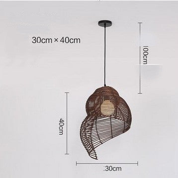 Chinese Rattan & Bamboo Pendant Chandelier | LED, 4 Colorways, Adjustable Height