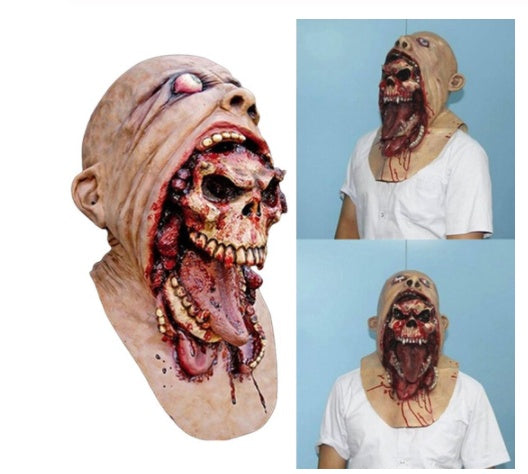 Gory mask with a detailed design on a white background