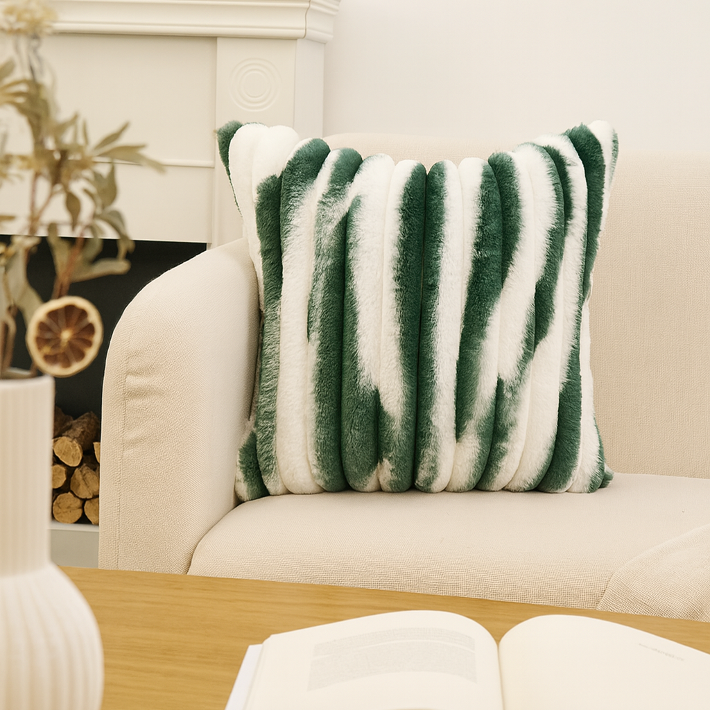 Ribbed Ombre Faux Fur Pillow with Insert – 18”x18” Luxury Glam Pillow