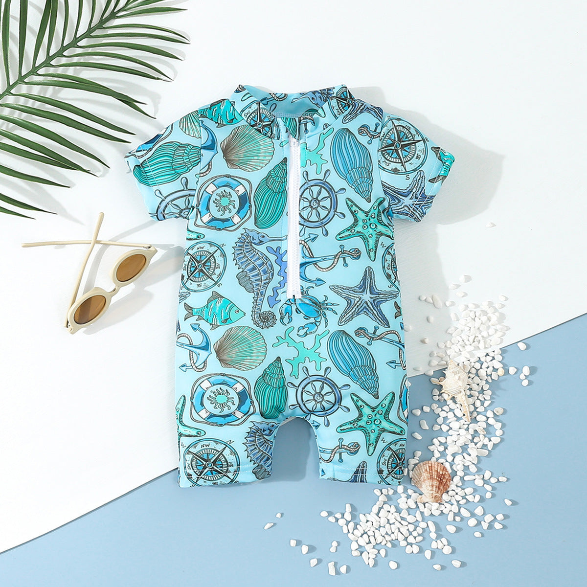 Baby Boys Cartoon One-Piece Swimsuit – Polyester Brief Style