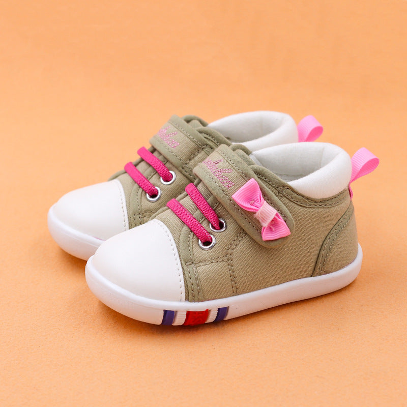 Girls' Embroidered Canvas Sneakers | Velcro Low-Top