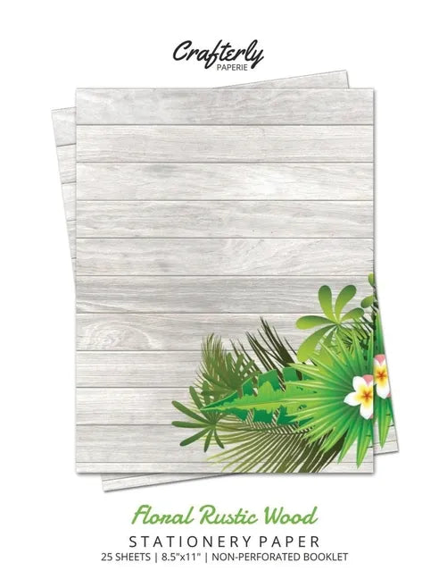 Floral Rustic Wood Stationery Paper | 25 Sheets, 8.5×11" Cute Border Letter Writing Paper