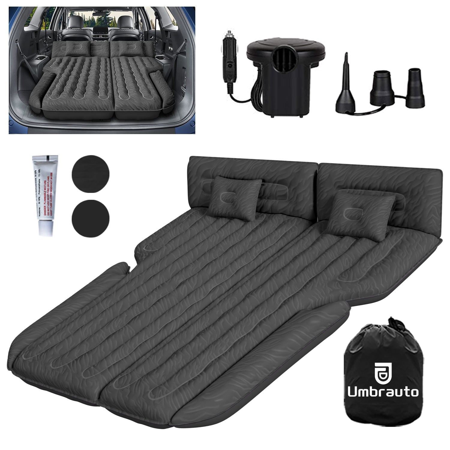 Umbrauto SUV Air Mattress 1.0 — Inflatable Car Camping Bed, Black