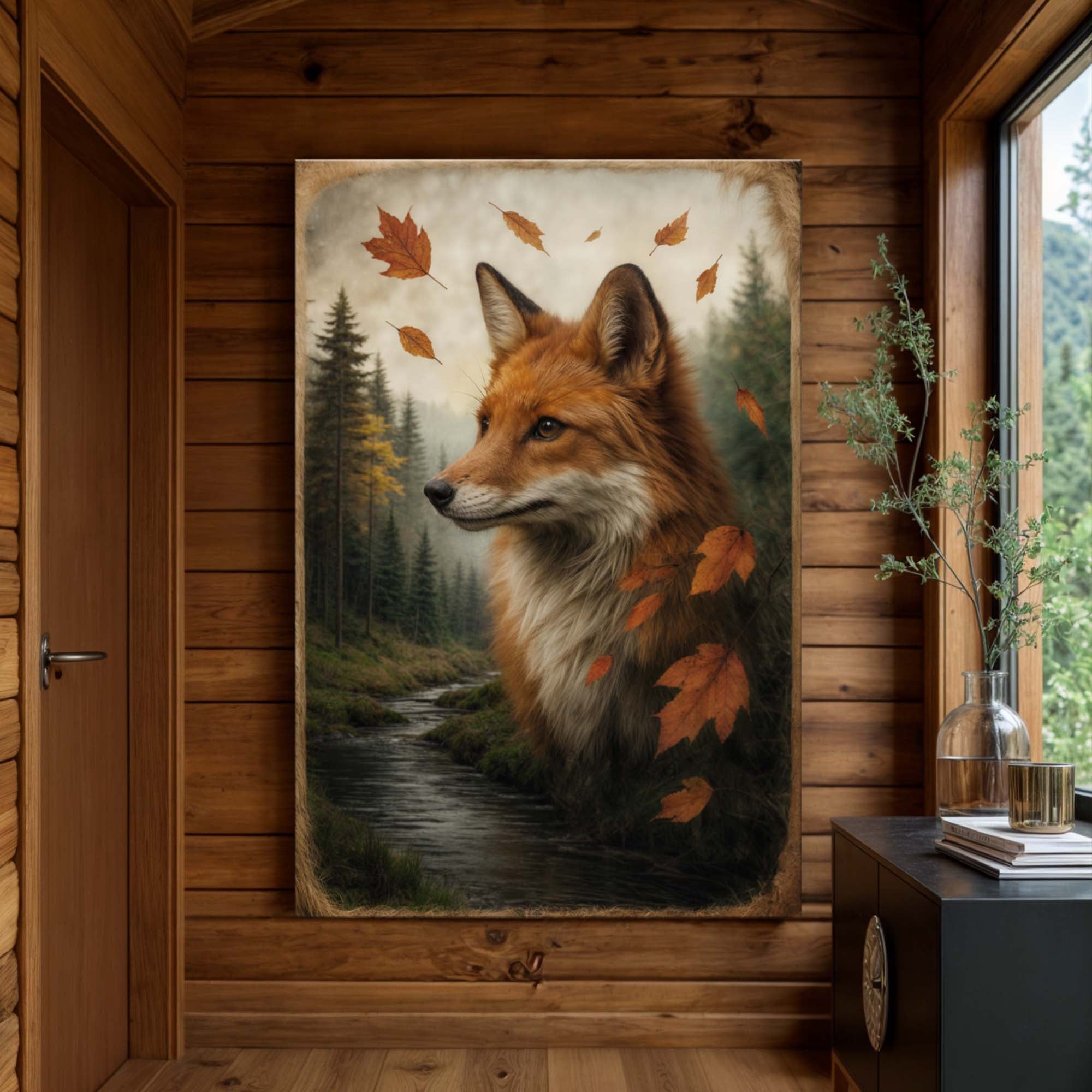 Autumn Fox Double Exposure Canvas Wall Art | Handcrafted | 3 Sizes | Ready to Hang