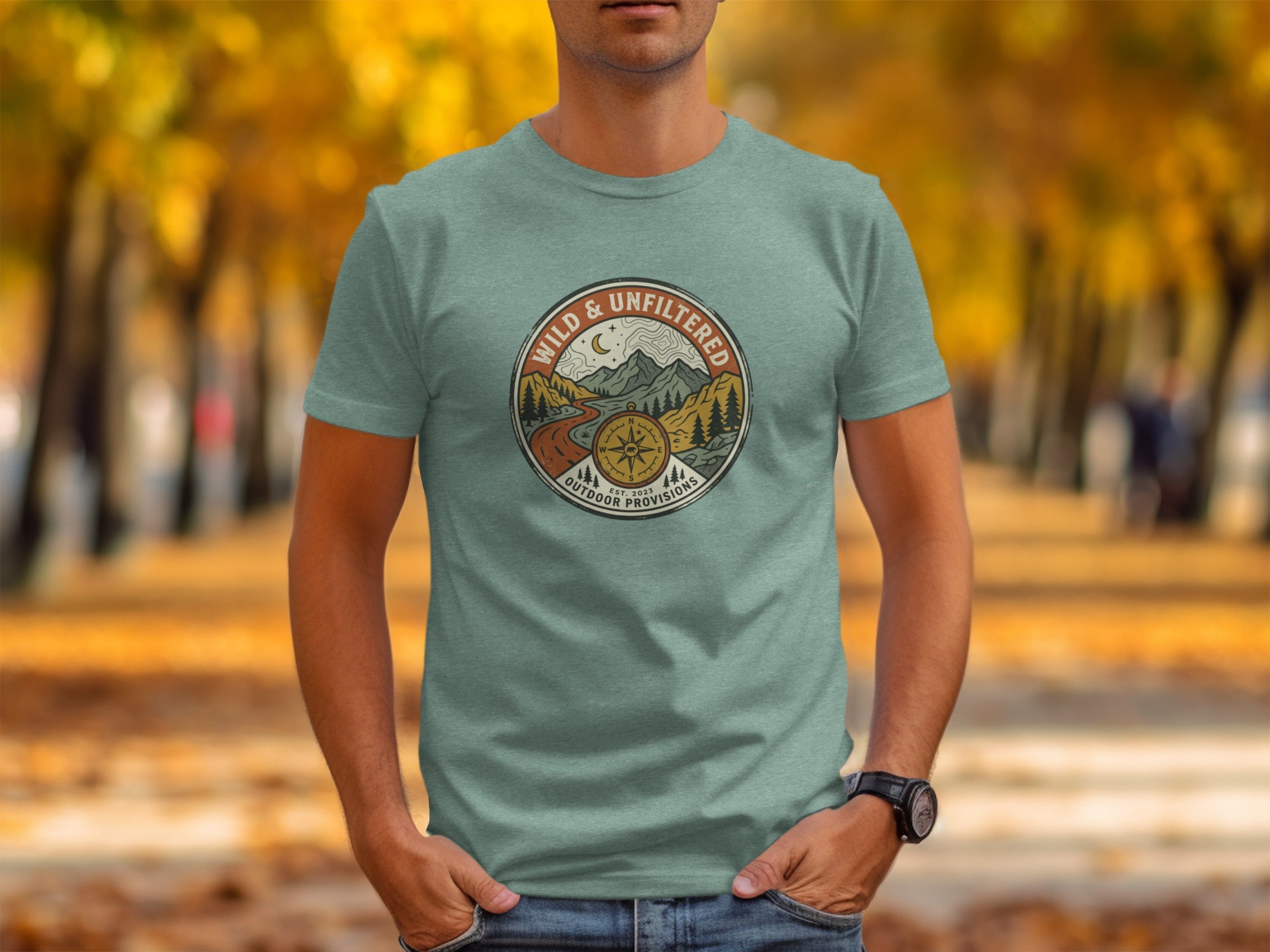 Embrace the Wild – Vintage Mountain & Compass Graphic T-Shirt