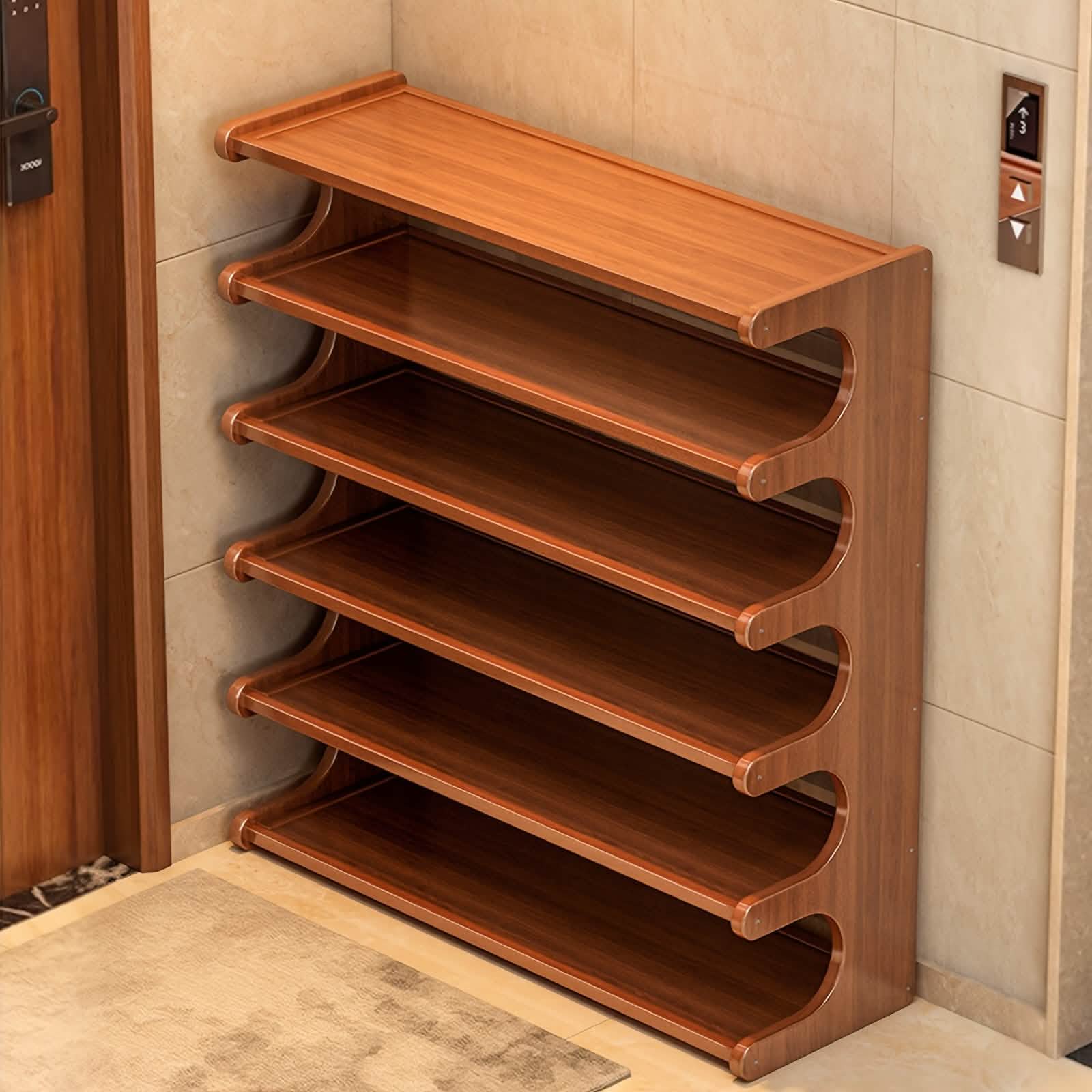 Bamboo Shoe Rack Organizer — 5-Tier or 6-Tier, Holds 15–24 Pairs | Space-Saving Vertical Design