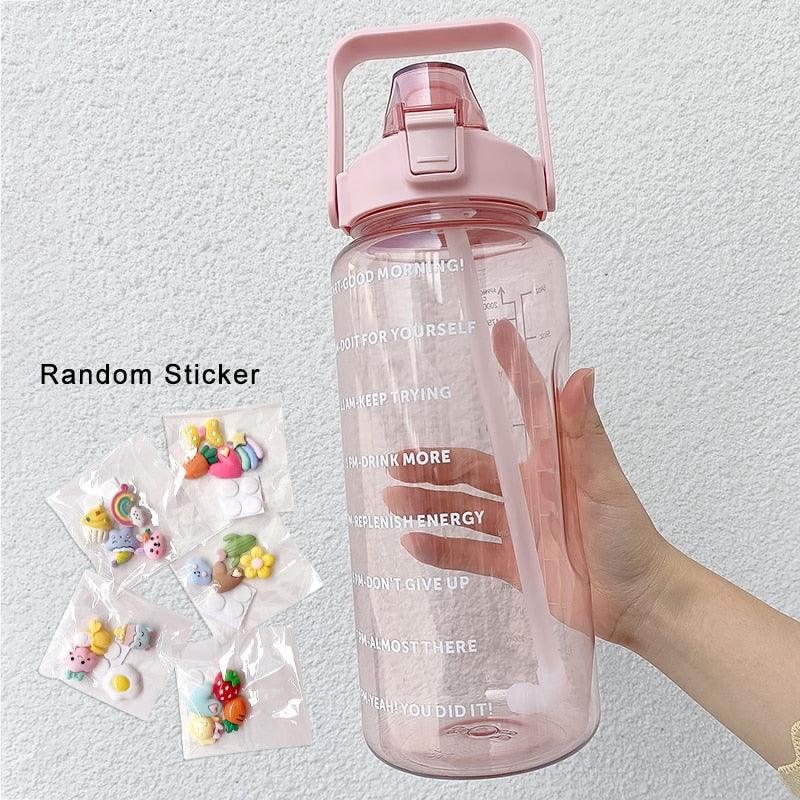 2L Motivational Water Bottle with Time Marker & Straw — BPA-Free, 64 oz Large Gym Jug