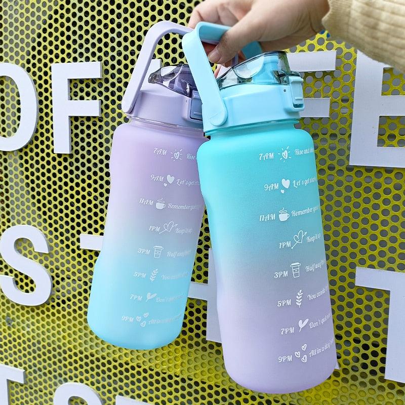 2L Motivational Water Bottle with Time Marker & Straw — BPA-Free, 64 oz Large Gym Jug
