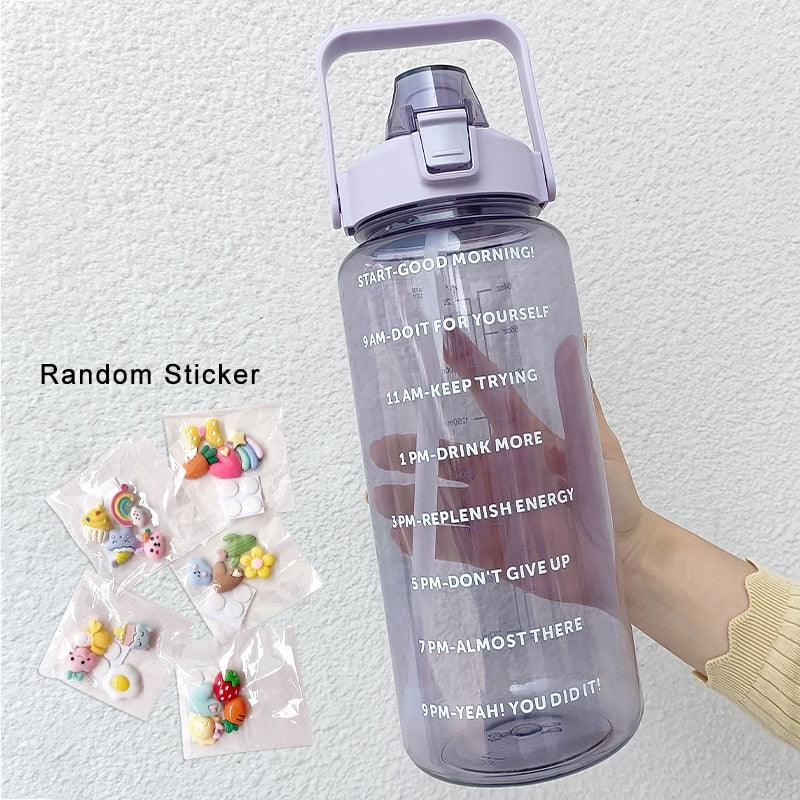 2L Motivational Water Bottle with Time Marker & Straw — BPA-Free, 64 oz Large Gym Jug