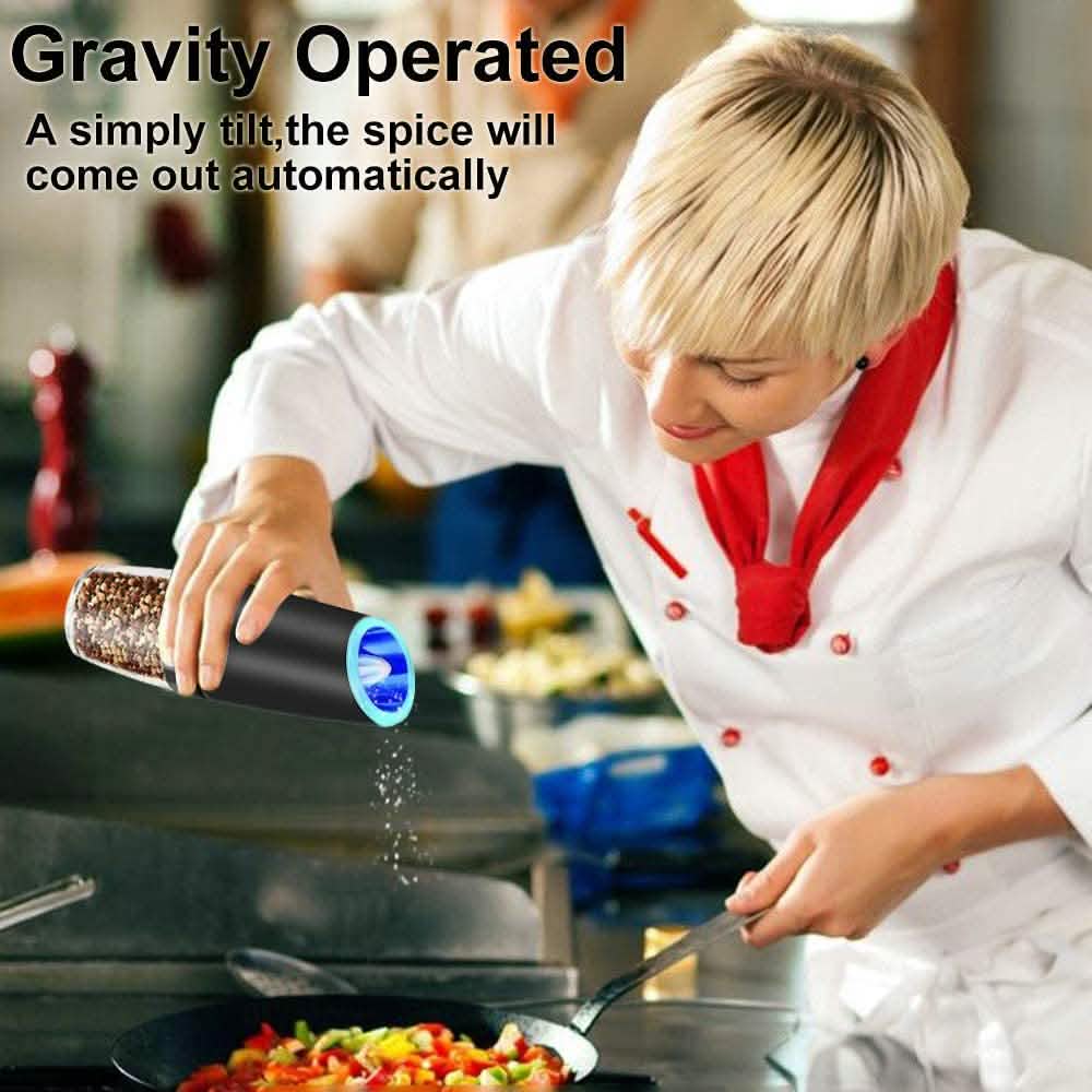 Gravity Electric Salt & Pepper Grinder Set | 2-Pack with LED Light