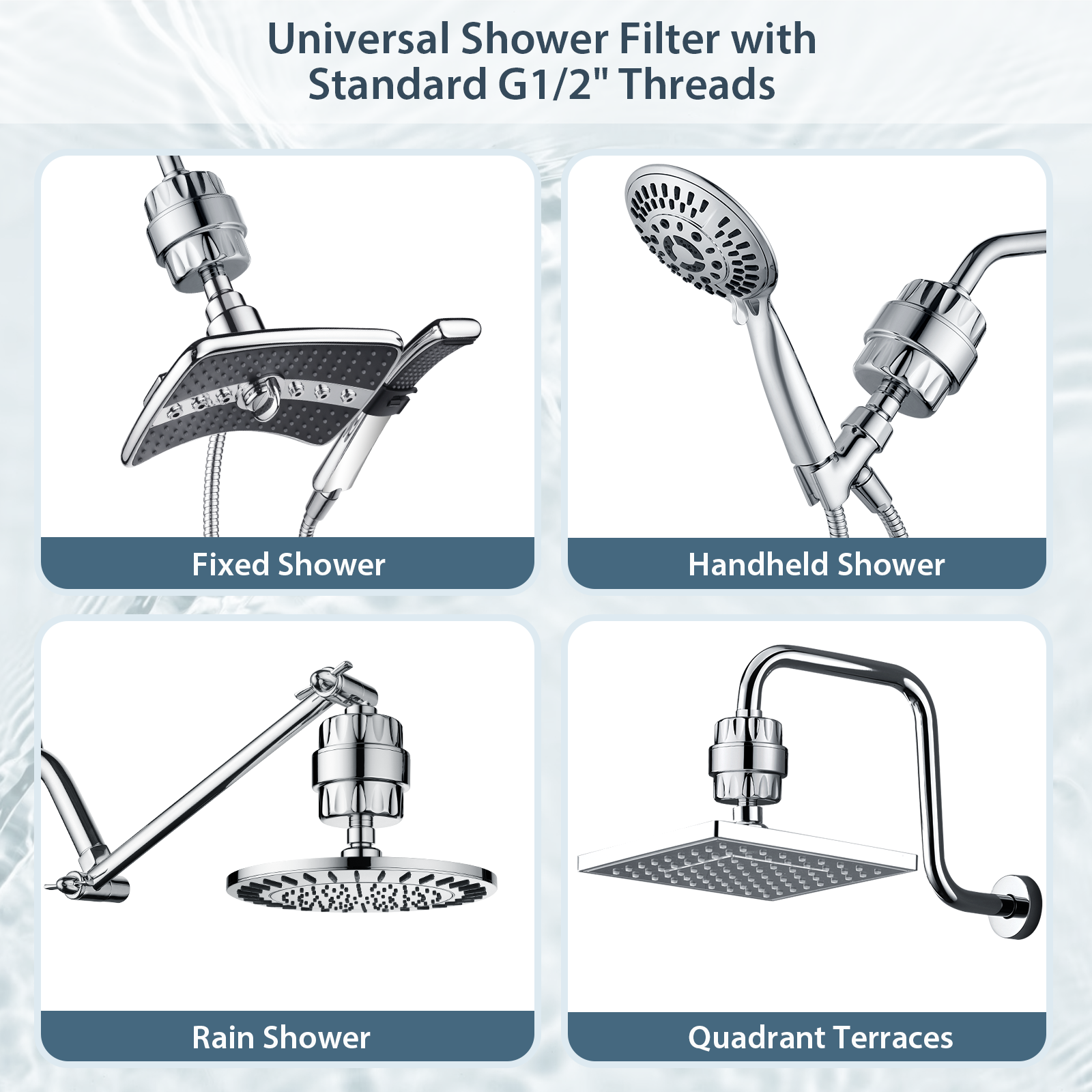 Universal Shower Head Filter | 4-in-1 Filtration | Chlorine & Heavy Metal Removal