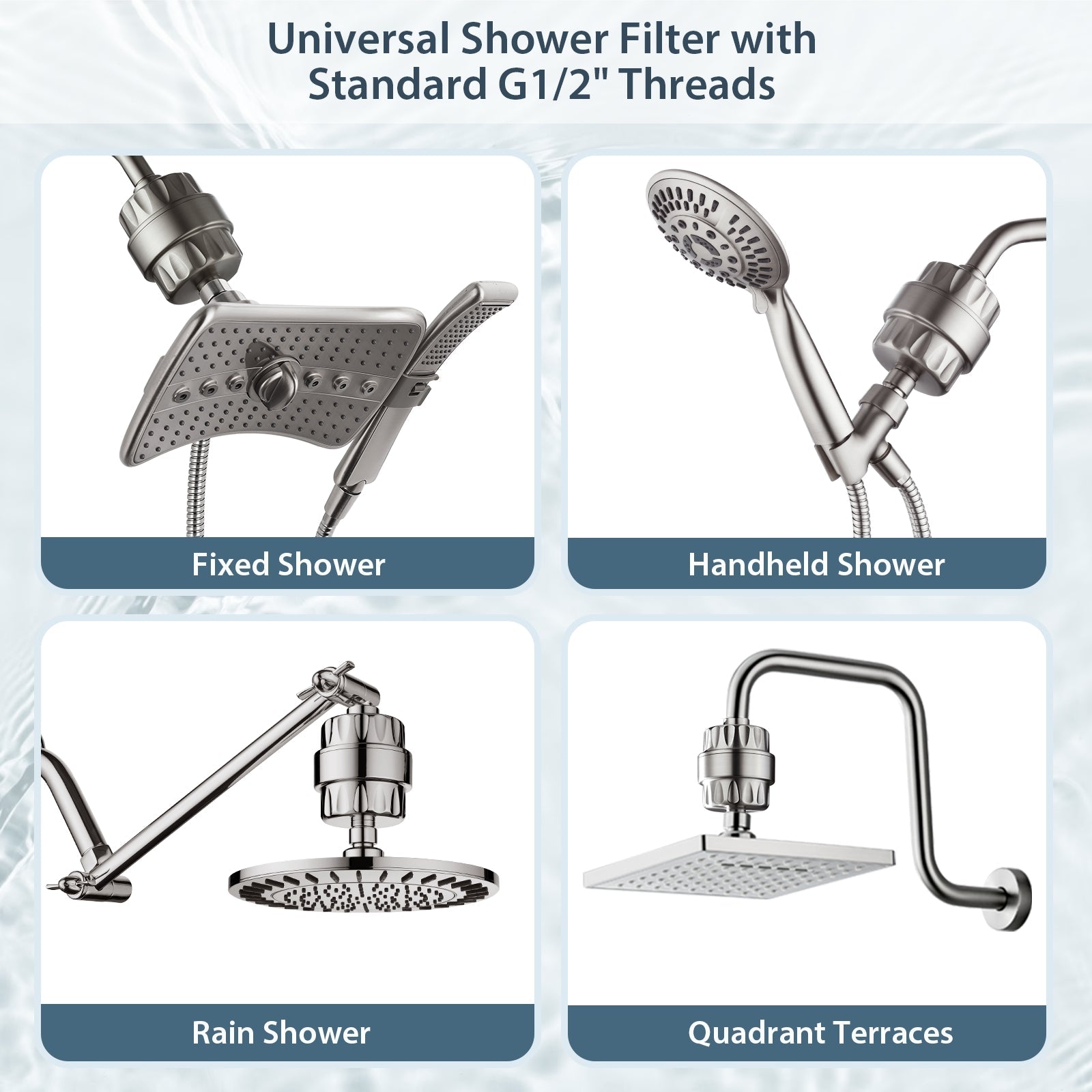 Universal Shower Head Filter | 4-in-1 Filtration | Chlorine & Heavy Metal Removal