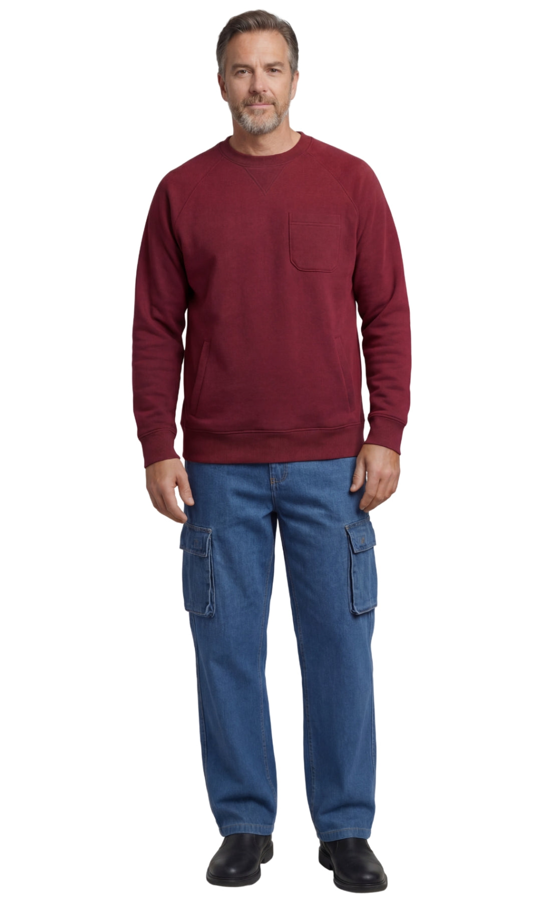 Herren 3-Taschen-Fleece-Sweatshirt mit Raglan-Nähten, Brusttasche und etikettenlosem Nacken