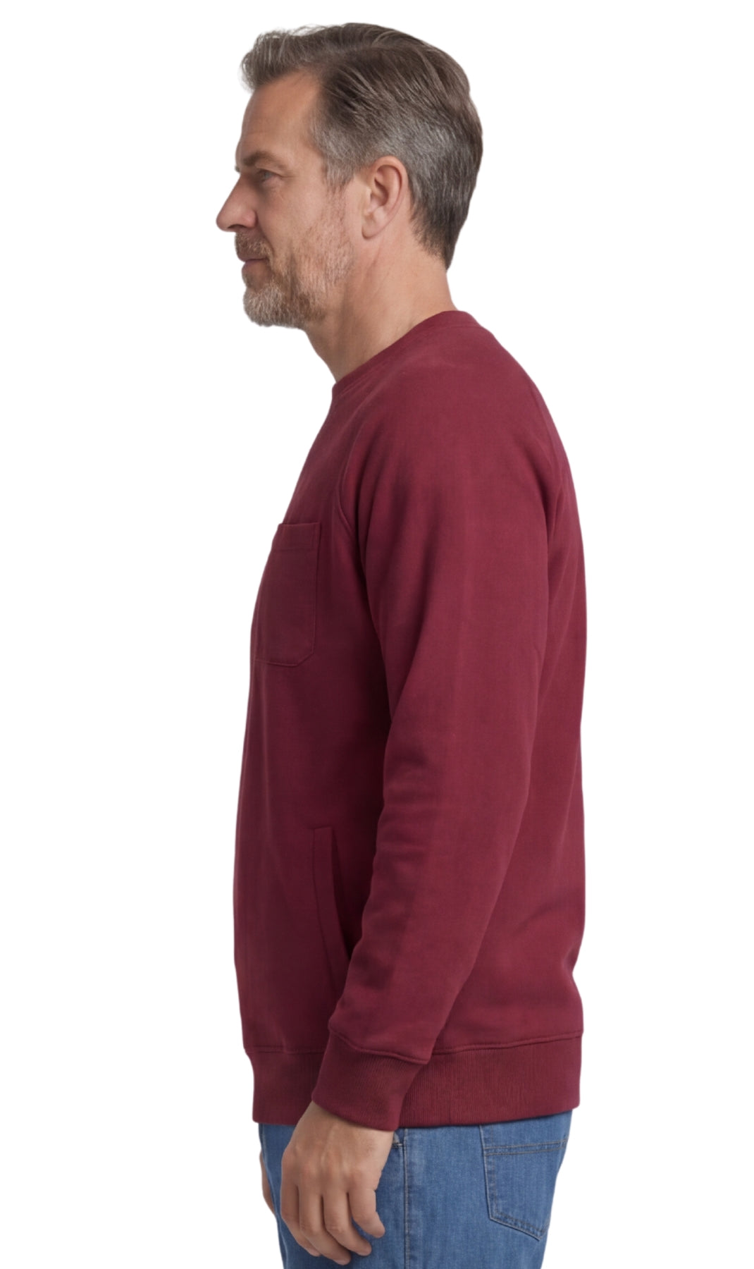Herren 3-Taschen-Fleece-Sweatshirt mit Raglan-Nähten, Brusttasche und etikettenlosem Nacken