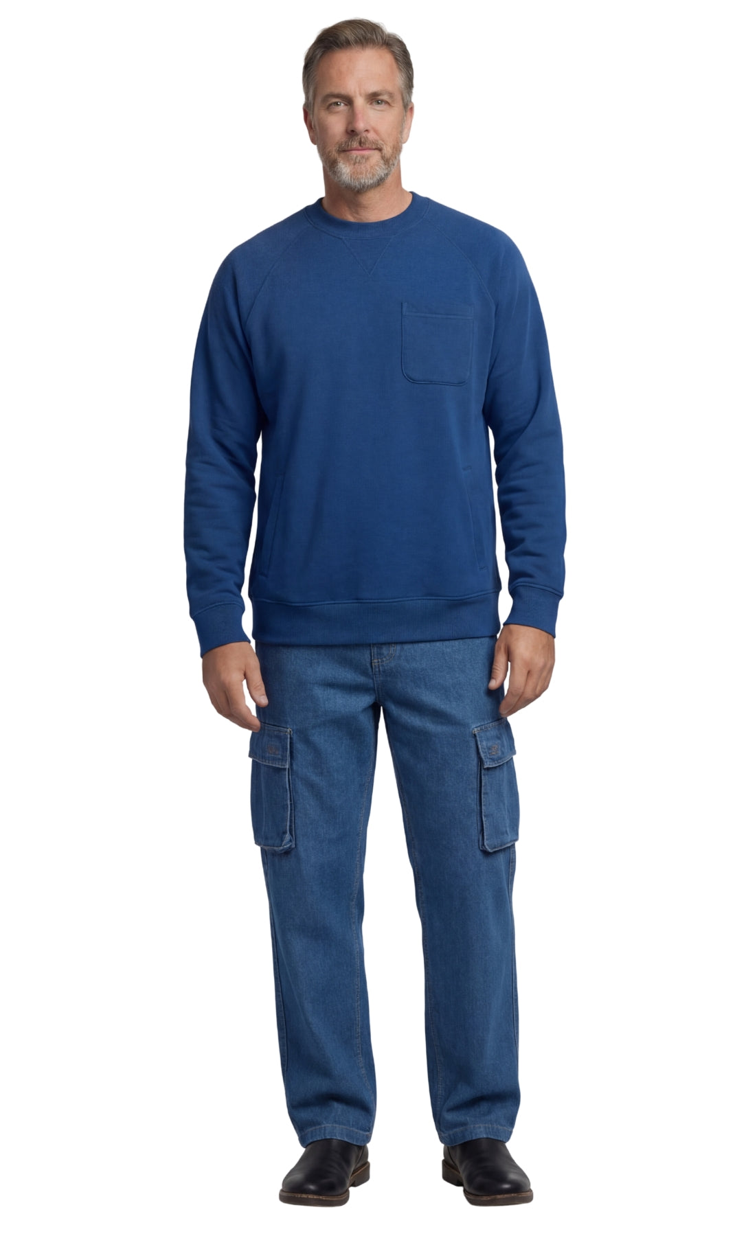 Herren 3-Taschen-Fleece-Sweatshirt mit Raglan-Nähten, Brusttasche und etikettenlosem Nacken