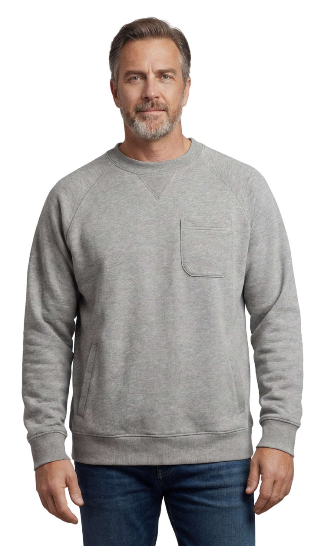 Herren 3-Taschen-Fleece-Sweatshirt mit Raglan-Nähten, Brusttasche und etikettenlosem Nacken