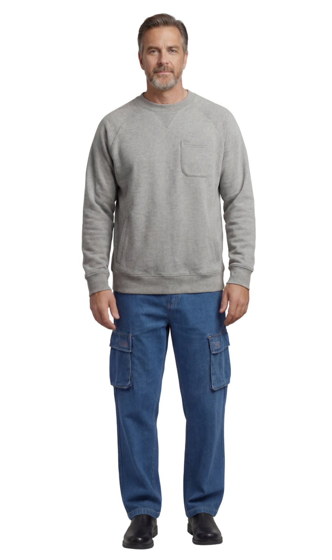 Herren 3-Taschen-Fleece-Sweatshirt mit Raglan-Nähten, Brusttasche und etikettenlosem Nacken