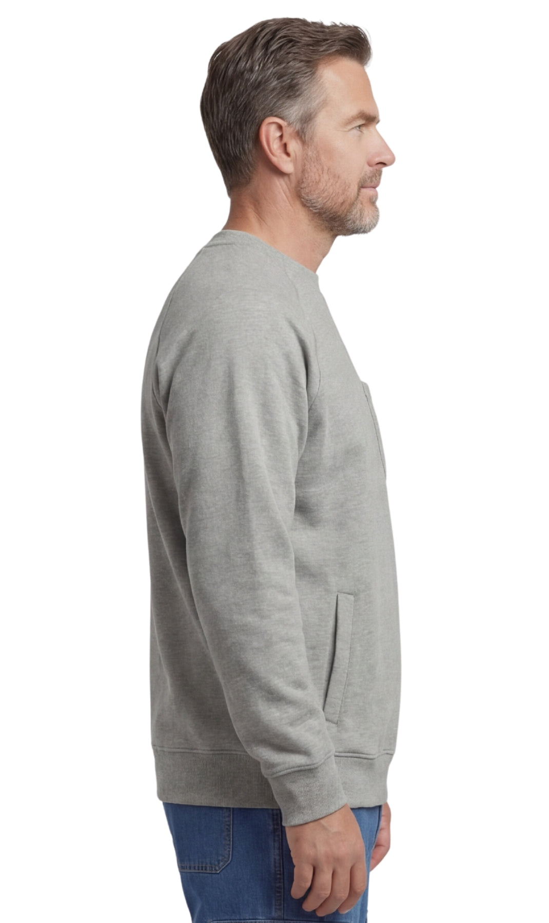 Herren 3-Taschen-Fleece-Sweatshirt mit Raglan-Nähten, Brusttasche und etikettenlosem Nacken