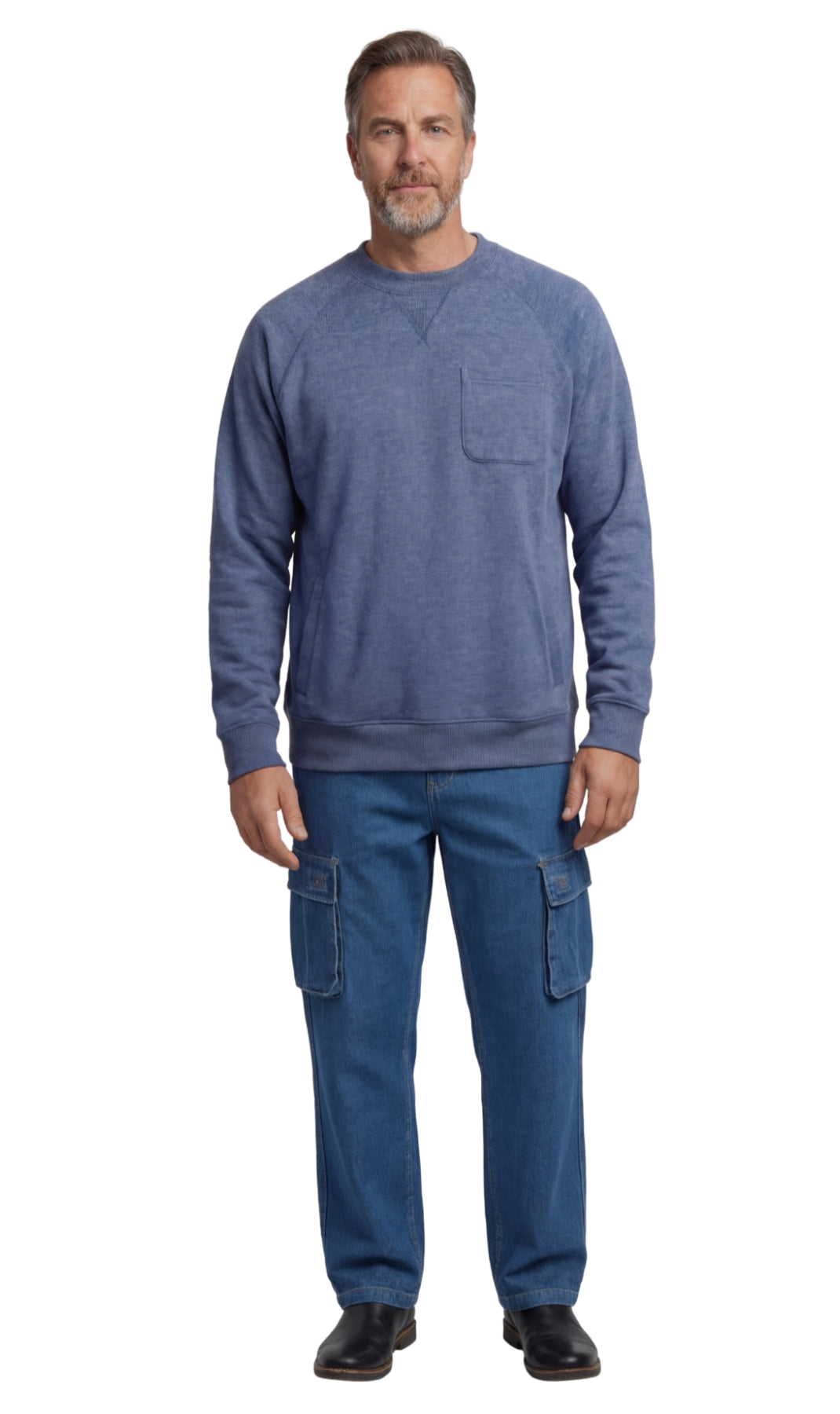Herren 3-Taschen-Fleece-Sweatshirt mit Raglan-Nähten, Brusttasche und etikettenlosem Nacken
