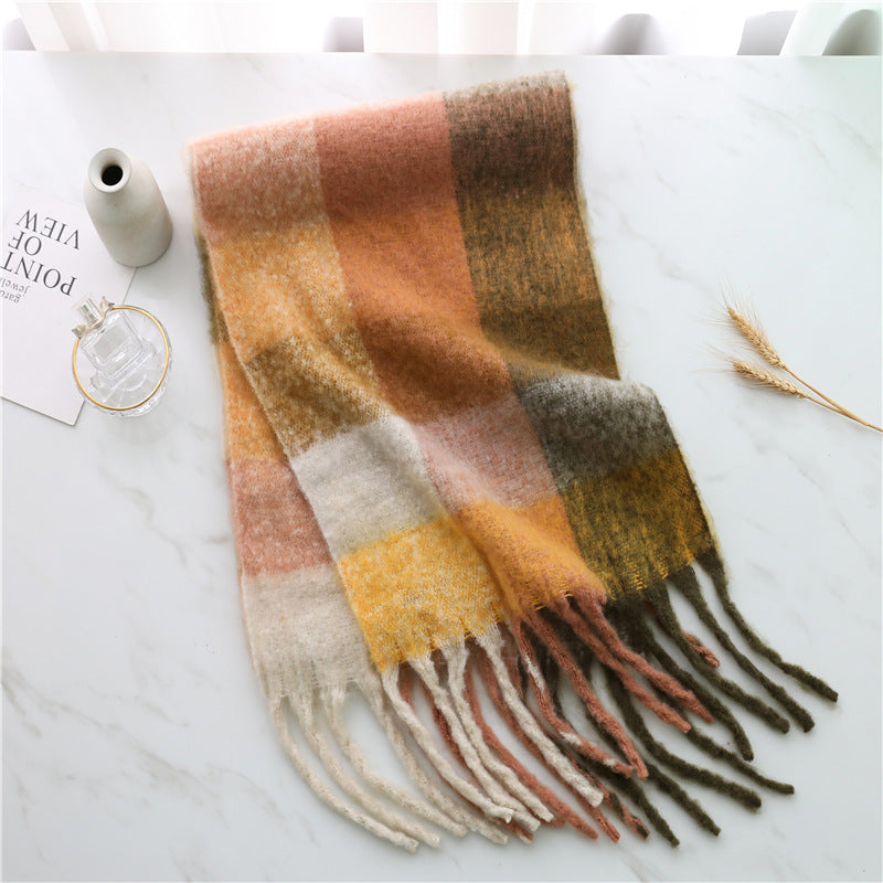 Women's Rainbow Plaid Cashmere Scarf — Oversized Shawl & Head Wrap