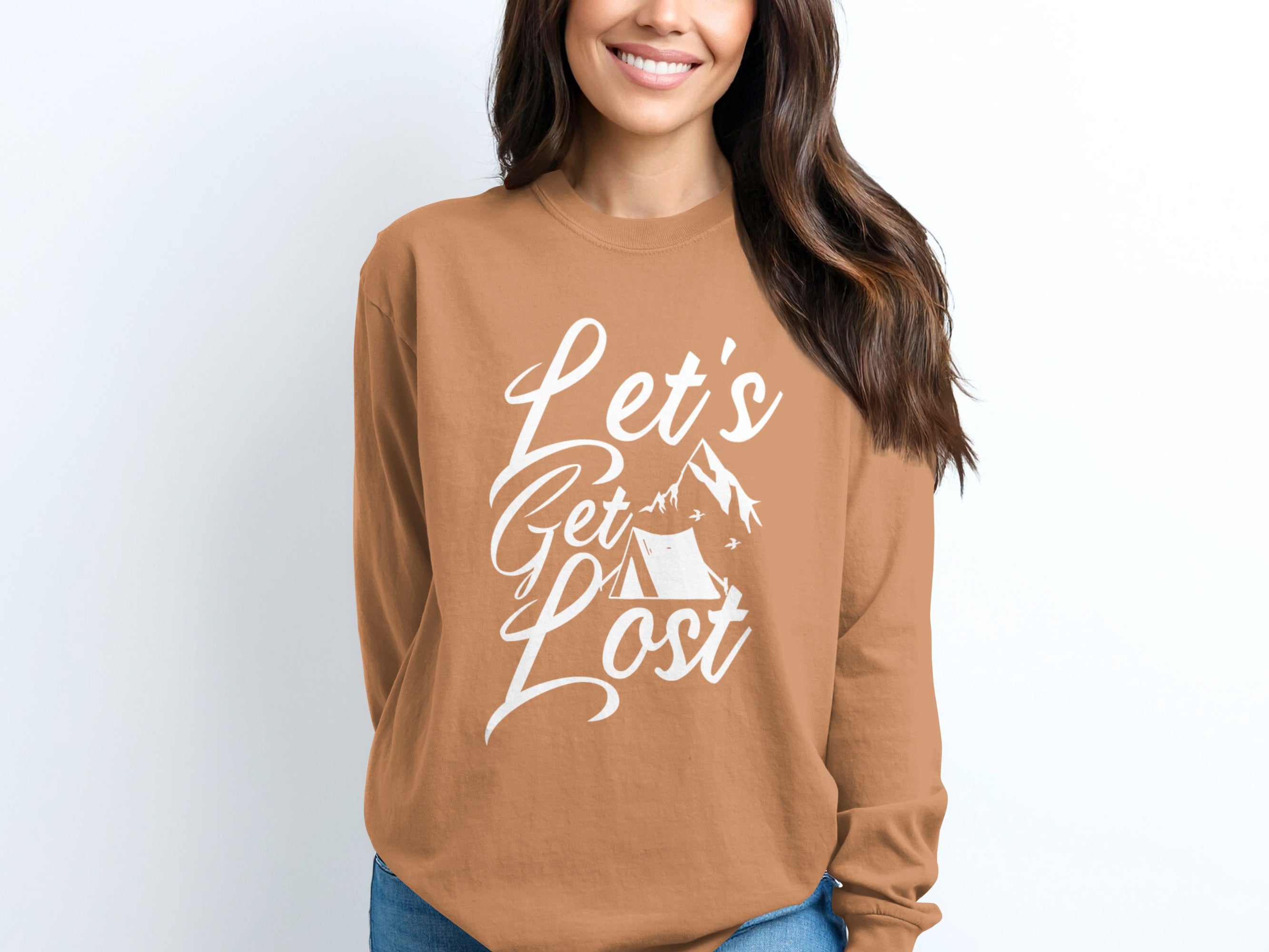 Lets Get Lost Camp Tent Design on Adventure Sweatshirt