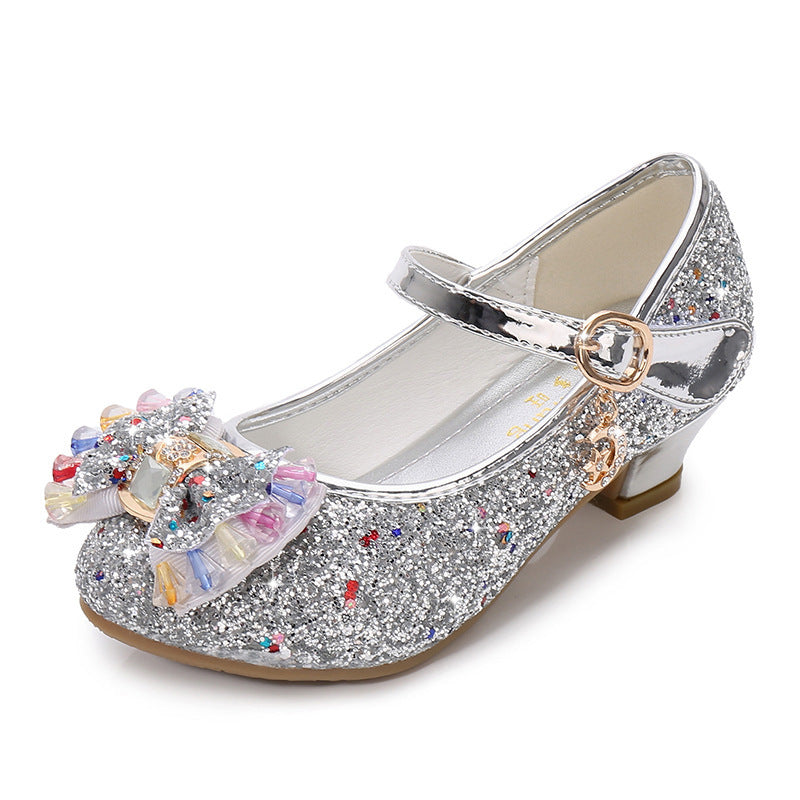 Girls' Crystal Bow Sneakers | Velcro Low-Top Princess Shoes