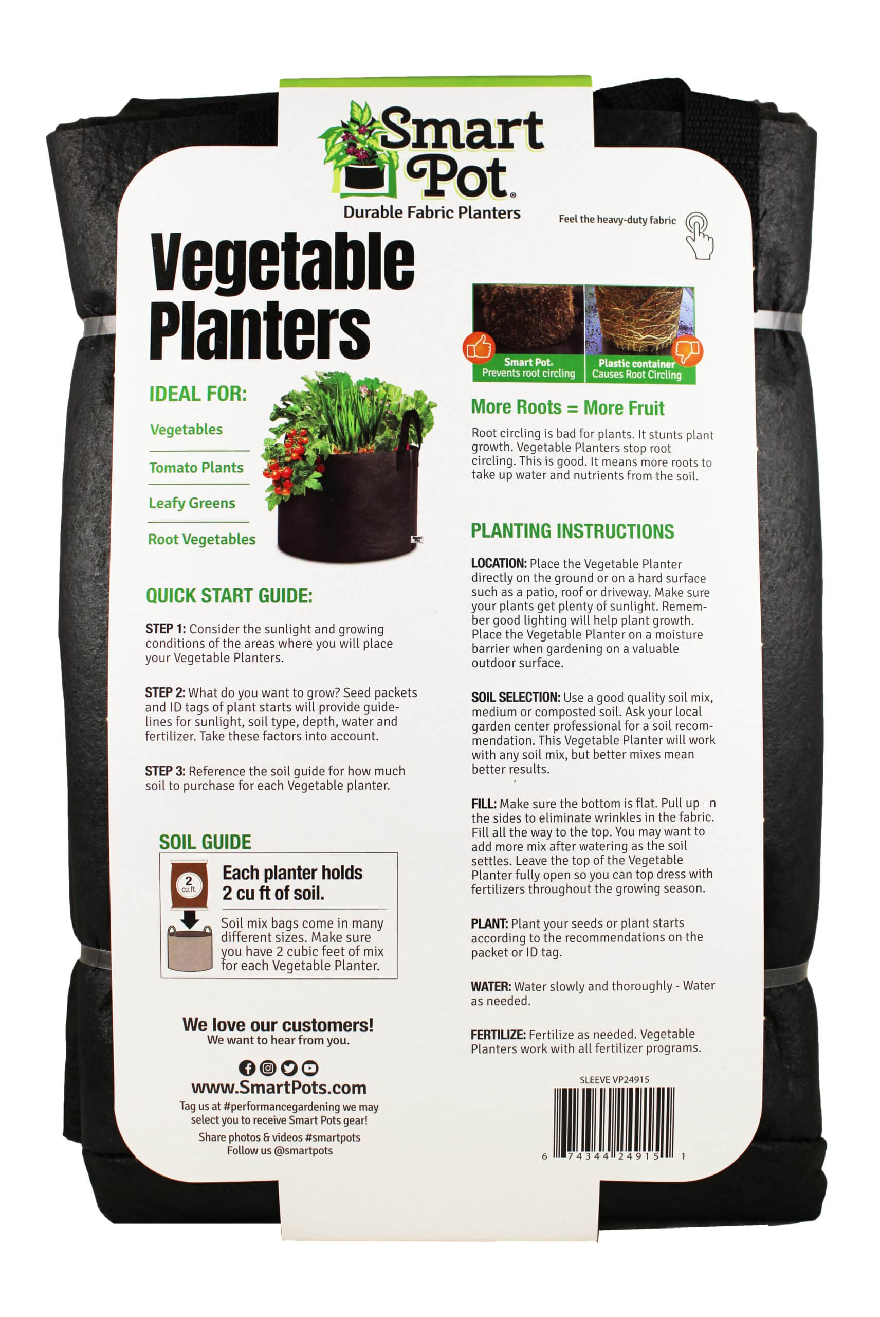Smart Pot 15-Gallon Vegetable Planters — 3-Pack, Made in USA
