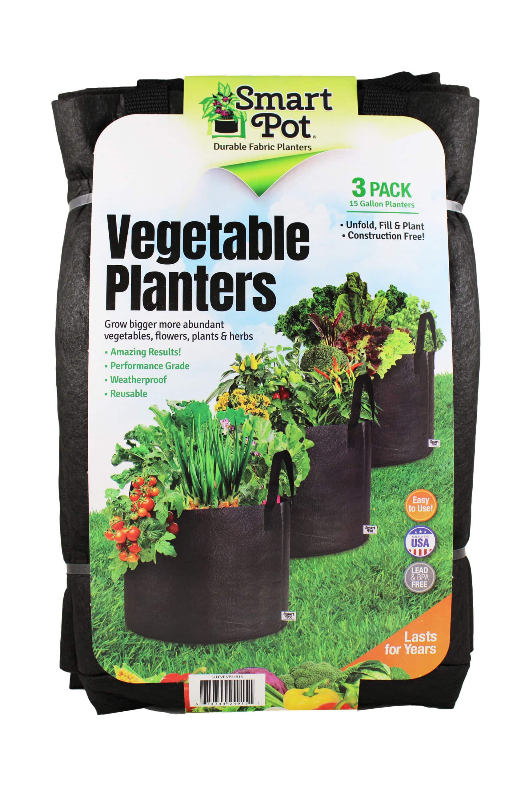Smart Pot 15-Gallon Vegetable Planters — 3-Pack, Made in USA