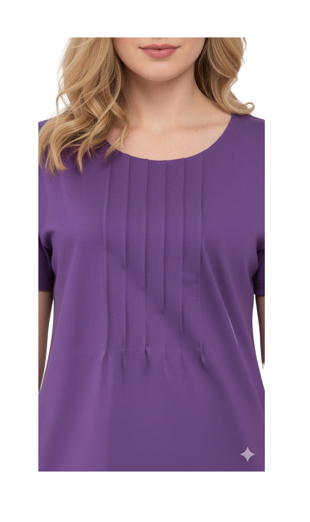 Women's Short Sleeve Cotton Knit T-shirt in Pintuck Style