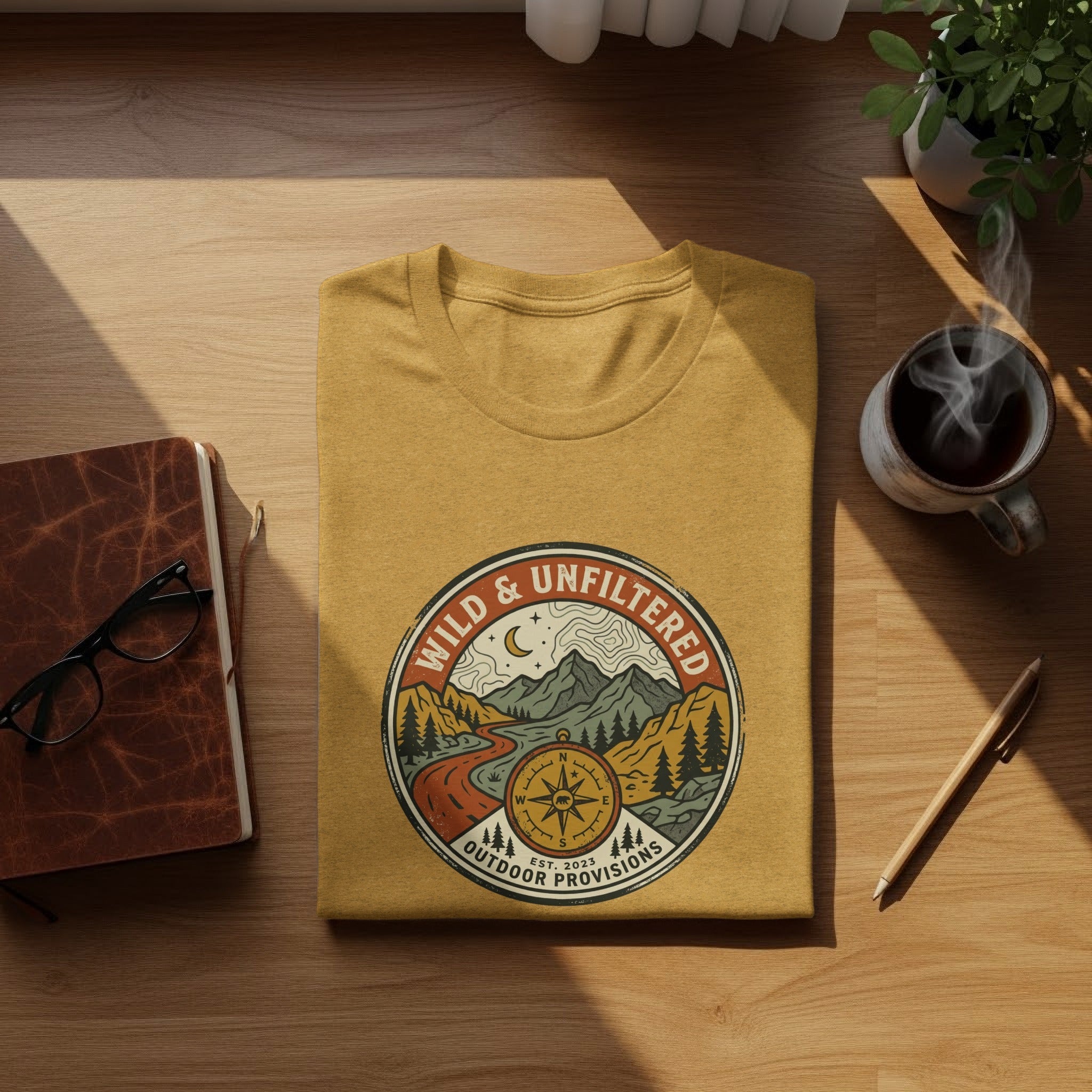 Embrace the Wild – Vintage Mountain & Compass Graphic T-Shirt