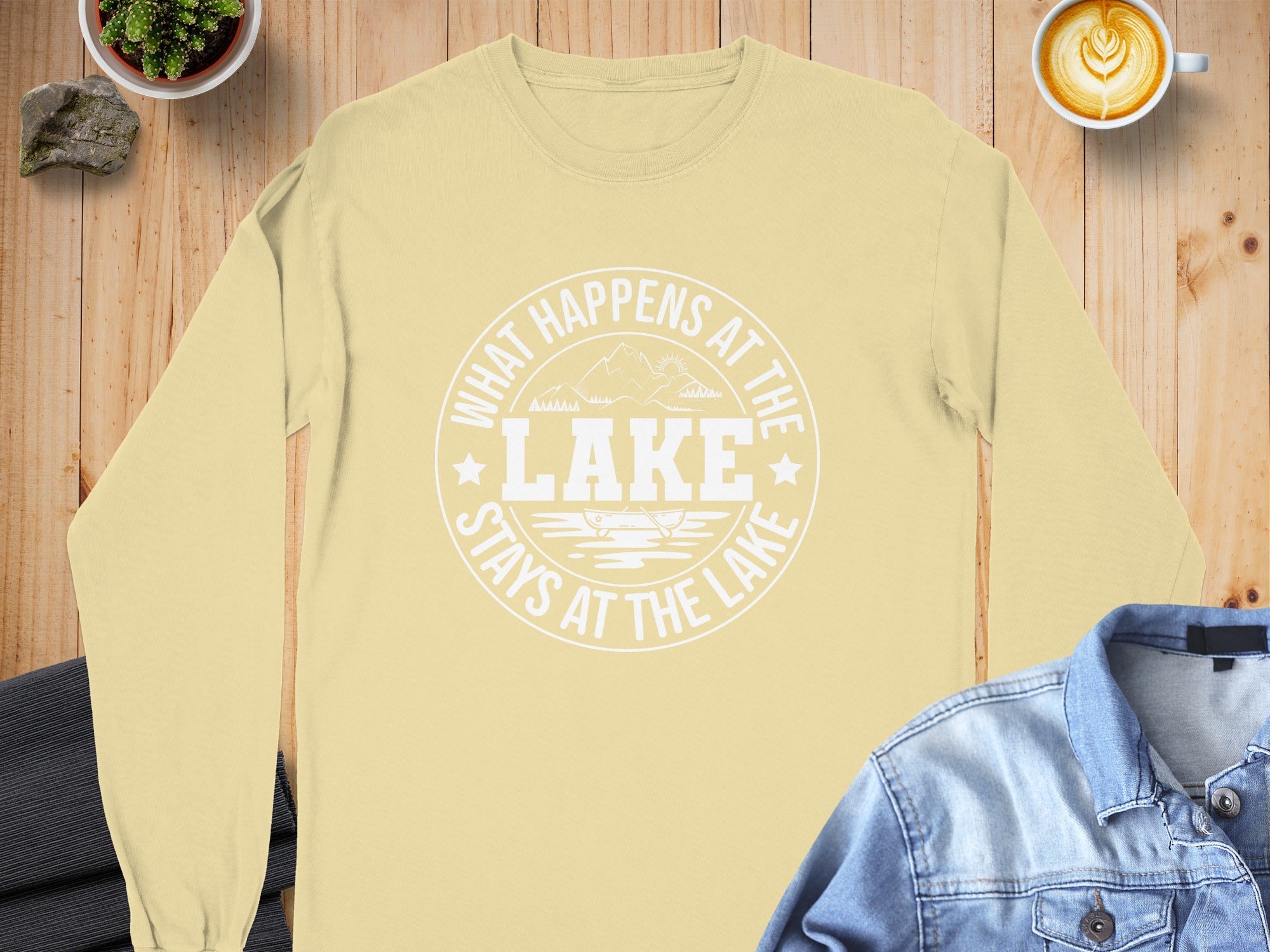 "What Happens At The Lake" Funny Lake Life Long Sleeve T-Shirt