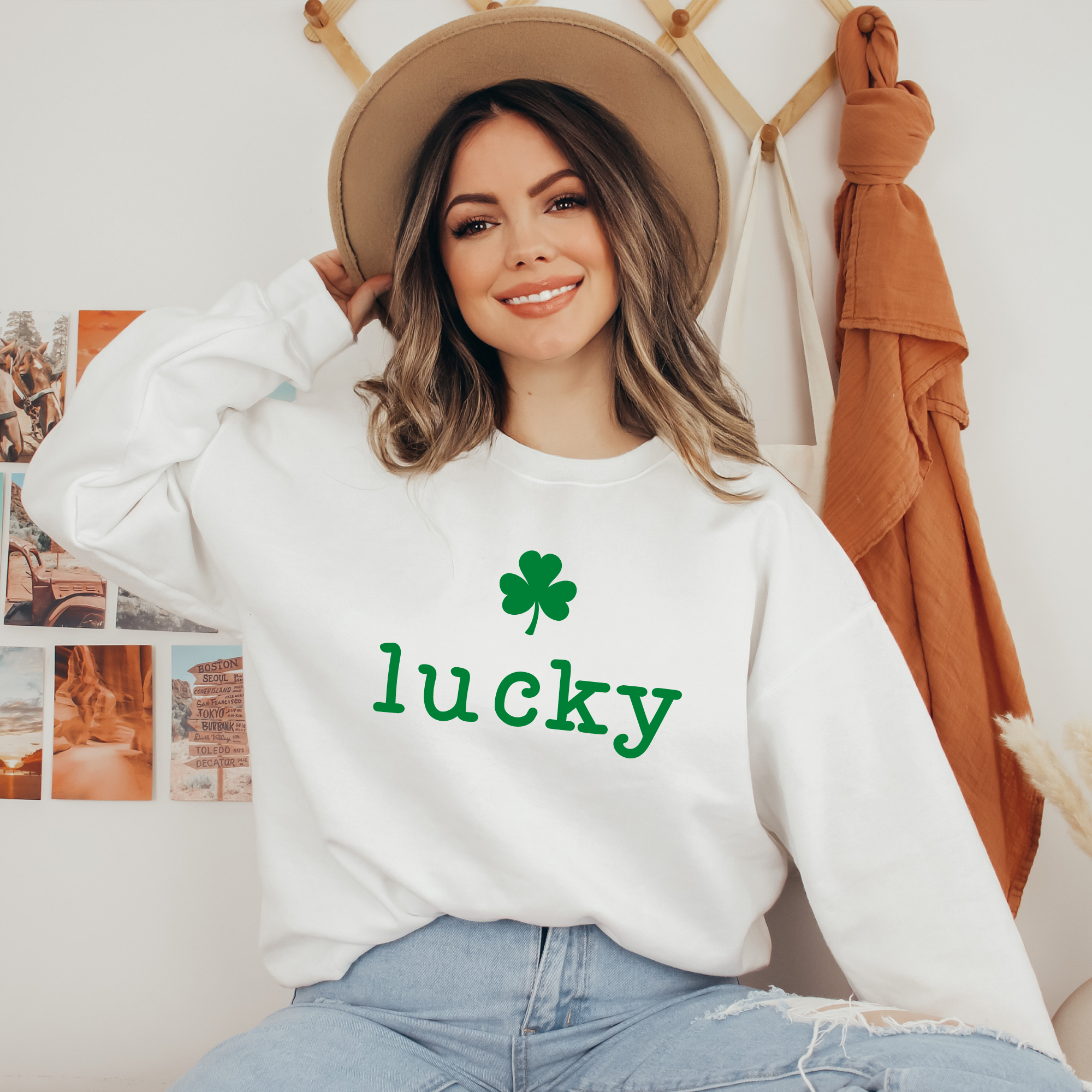 Lucky Shamrock Unisex Crewneck Sweatshirt – Green or White Design