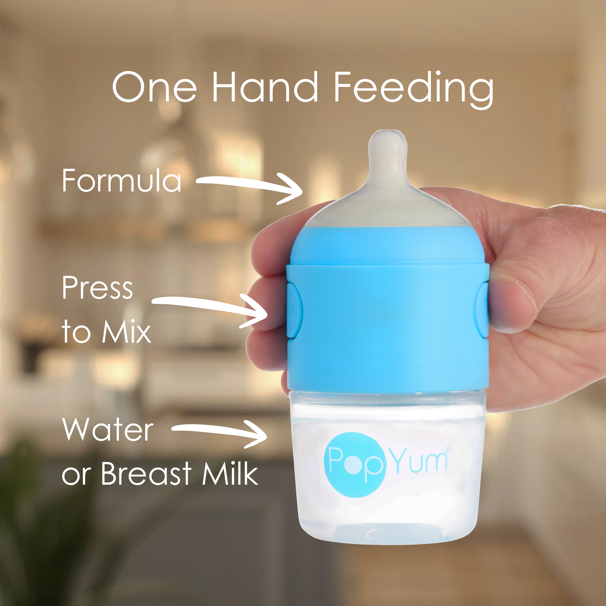 PopYum Blue Formula Making Baby Bottle 4-Pack Set with Gray Drying Rack Bundle
