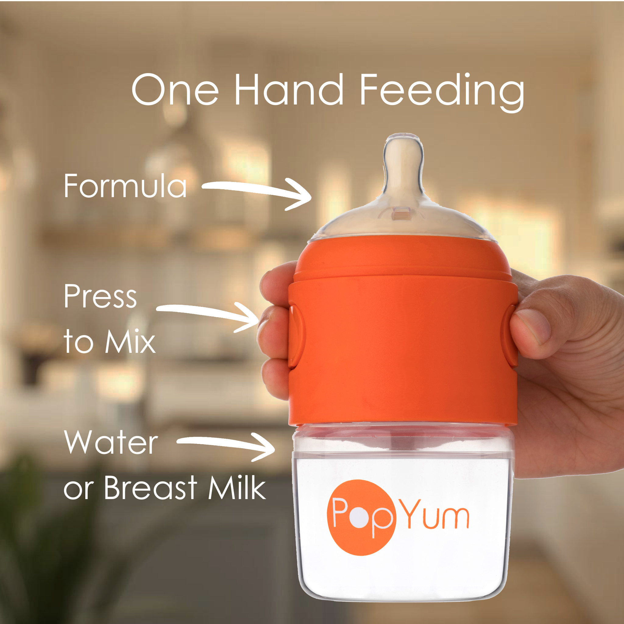 PopYum Orange Formula Making Baby Bottle 4-Pack Set with White Drying Rack Bundle