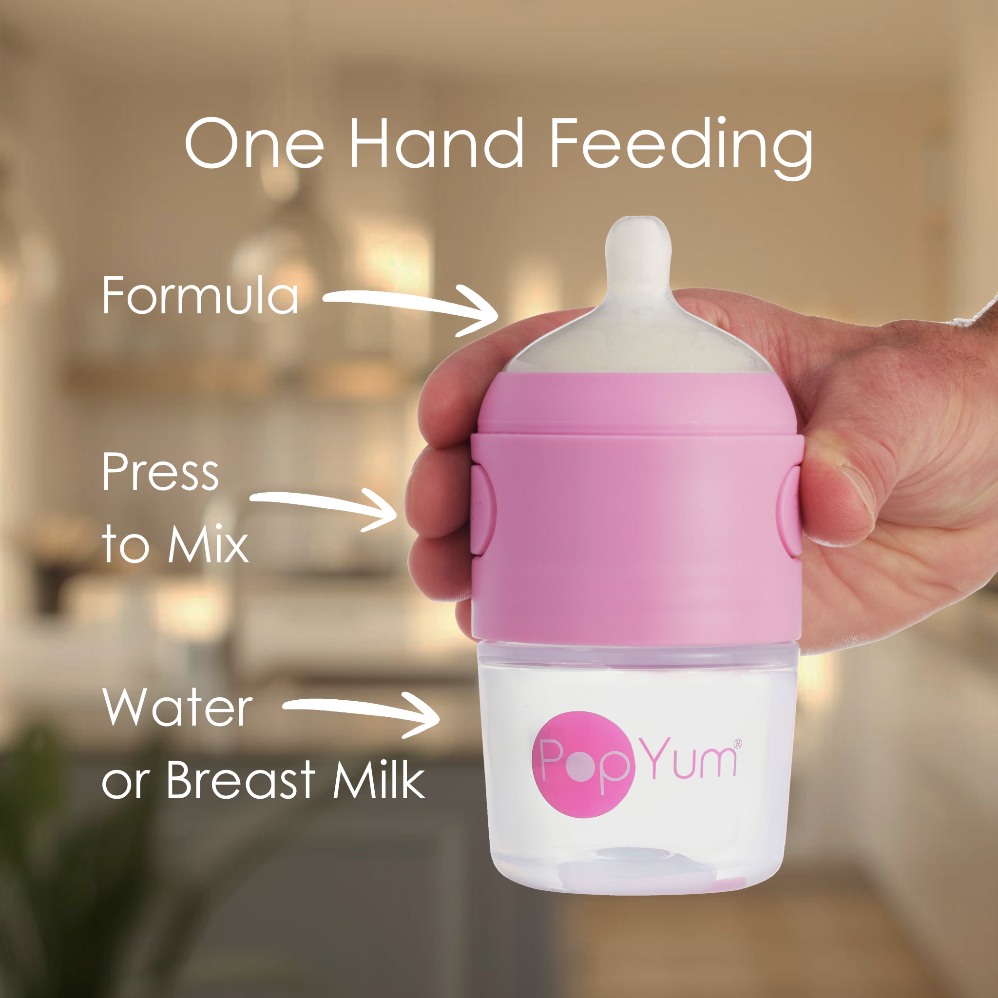 PopYum Baby Bottles + Drying Rack Bundle – Pink One-Handed Feeding Set