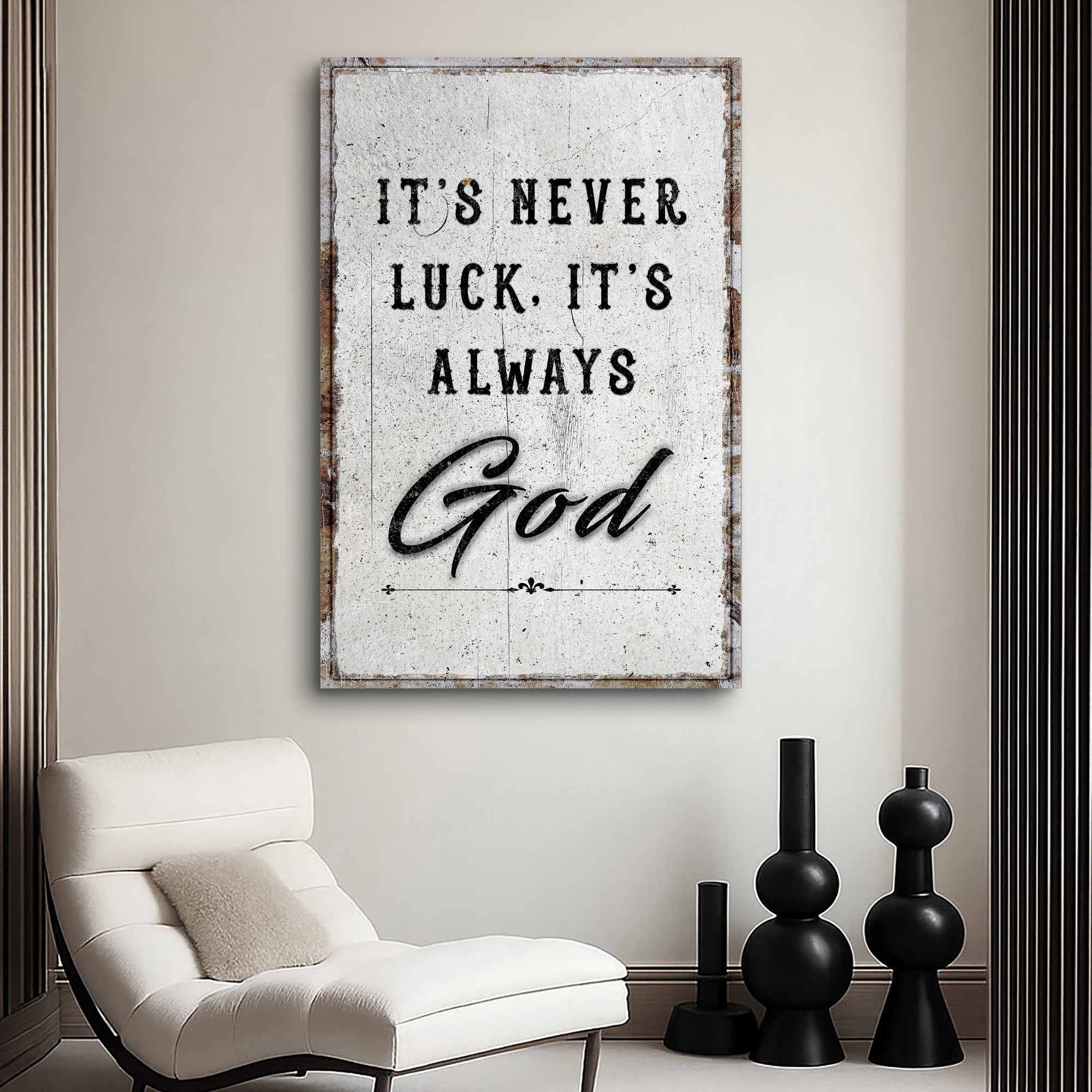 "It's Never Luck, It's Always God" Faith Canvas Wall Art | 3 Sizes | Ready to Hang