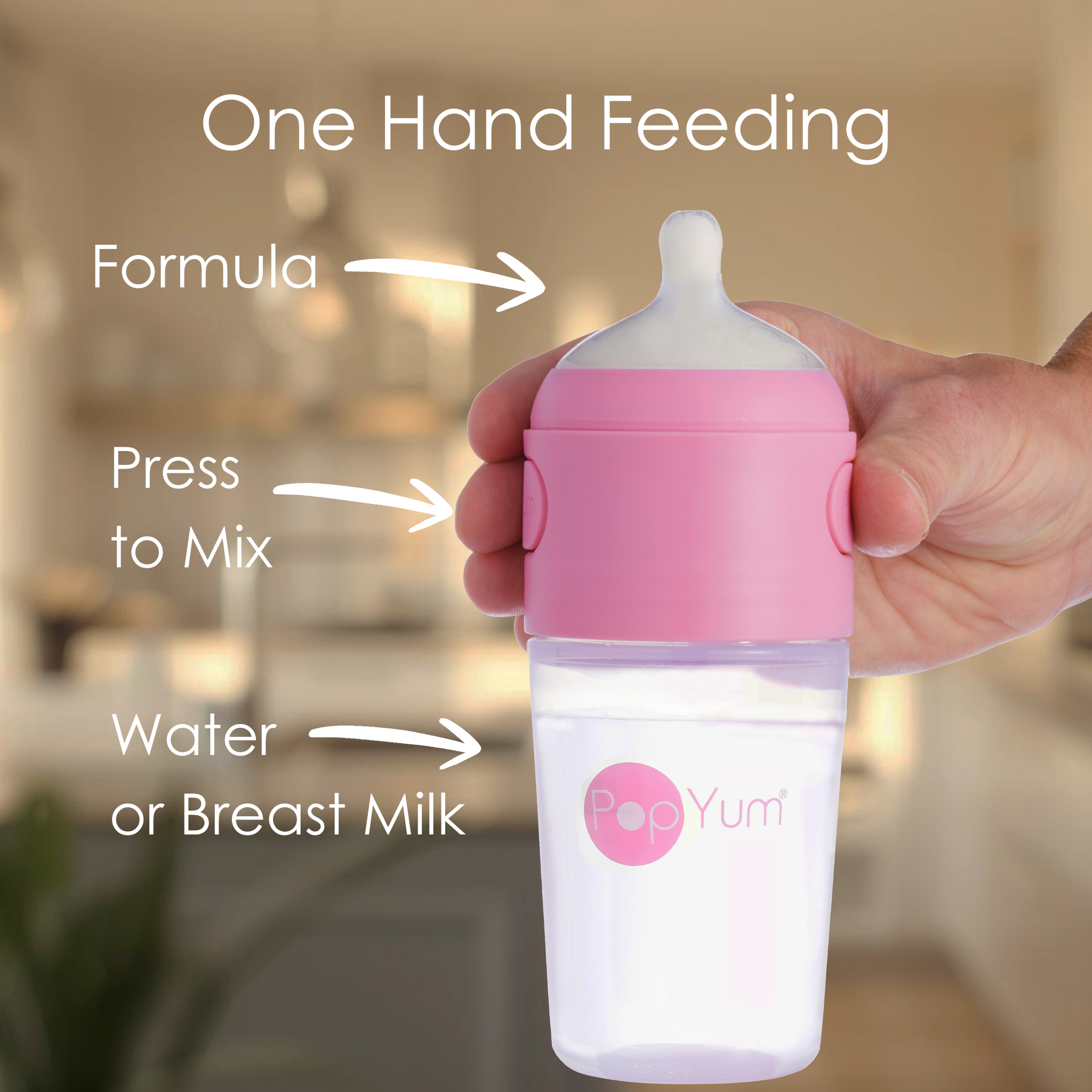 PopYum 9 oz Pink Formula Making Baby Bottle 3-Pk with White Drying Rack & Clear Drying Mat Bundle