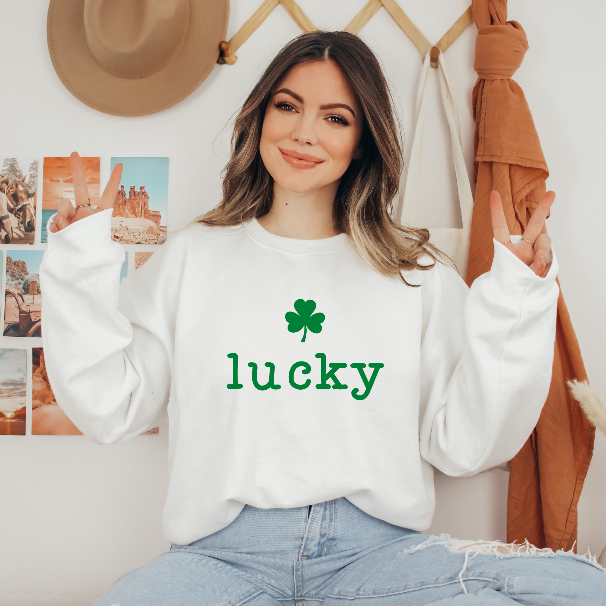 Lucky Shamrock Unisex Crewneck Sweatshirt – Green or White Design