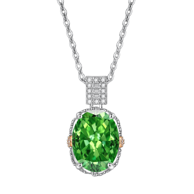 Ice Flower Cut Oval CZ Pendant Necklace | Two-Tone Pavé Halo, Blue & Green
