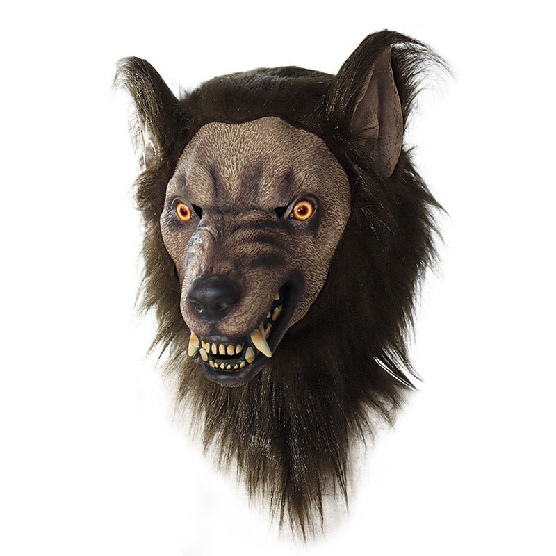 Wolf mask with detailed fur and eyes on a white background