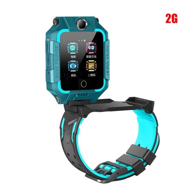 Smartwatch with a blue and black strap on a white background