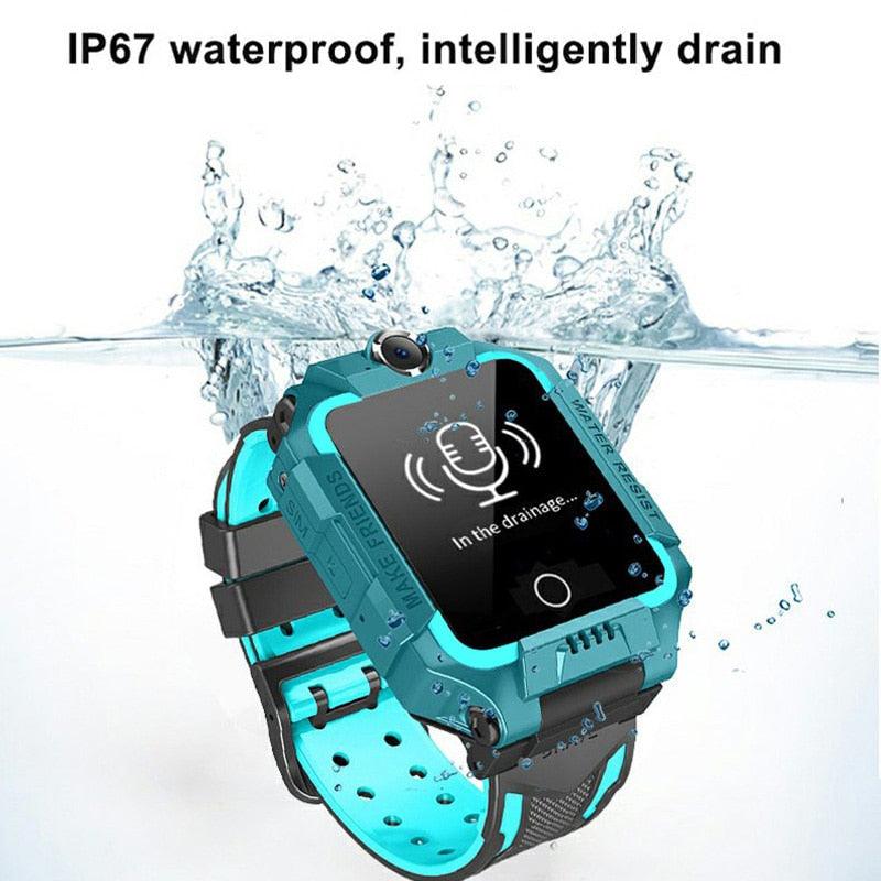 Smartwatch with water resistance feature, shown with water splashes around it.