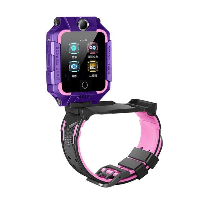 Smartwatch with a purple and pink design on a white background
