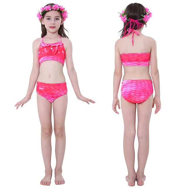 Mädchen 3-teiliges Meerjungfrauenflossen-Bikini-Schwimmanzug-Set – Alter 3–10