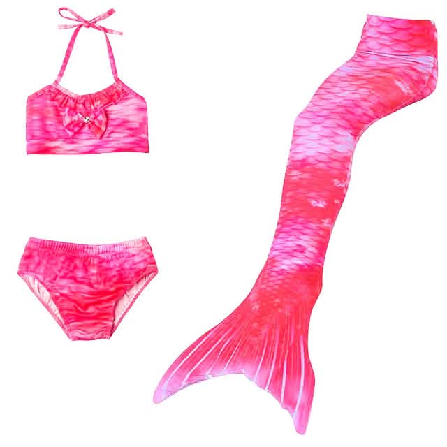 Mädchen 3-teiliges Meerjungfrauenflossen-Bikini-Schwimmanzug-Set – Alter 3–10