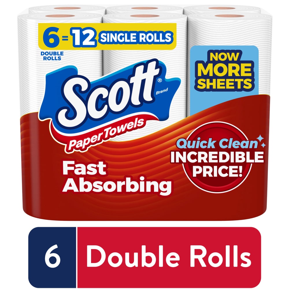 Scott Paper Towels — 6 Double Rolls, 110 Sheets Each | Lint-Free