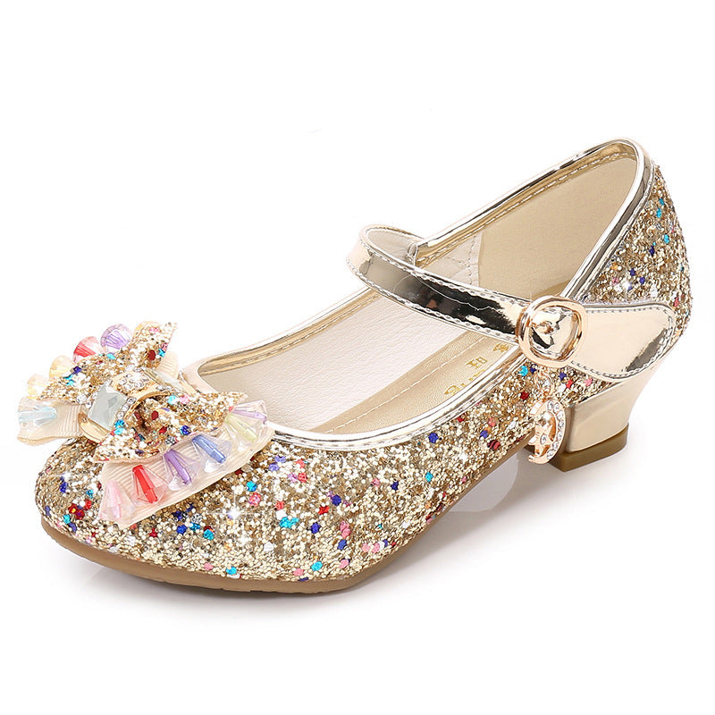 Girls' Crystal Bow Sneakers | Velcro Low-Top Princess Shoes
